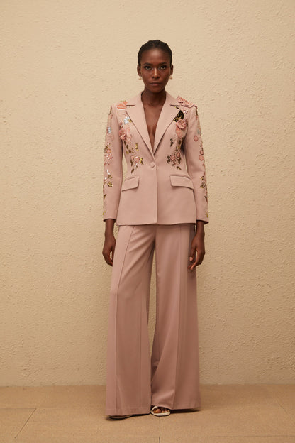 Morgane Dusty Pink Sequined Floral Blazer & Trousers Set