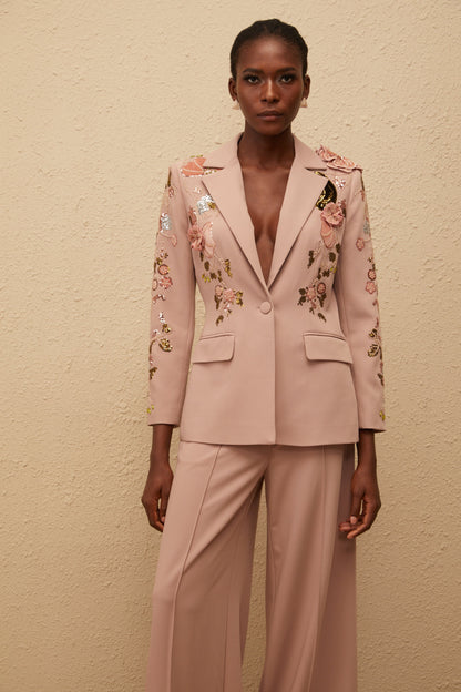 Morgane Dusty Pink Sequined Floral Blazer & Trousers Set