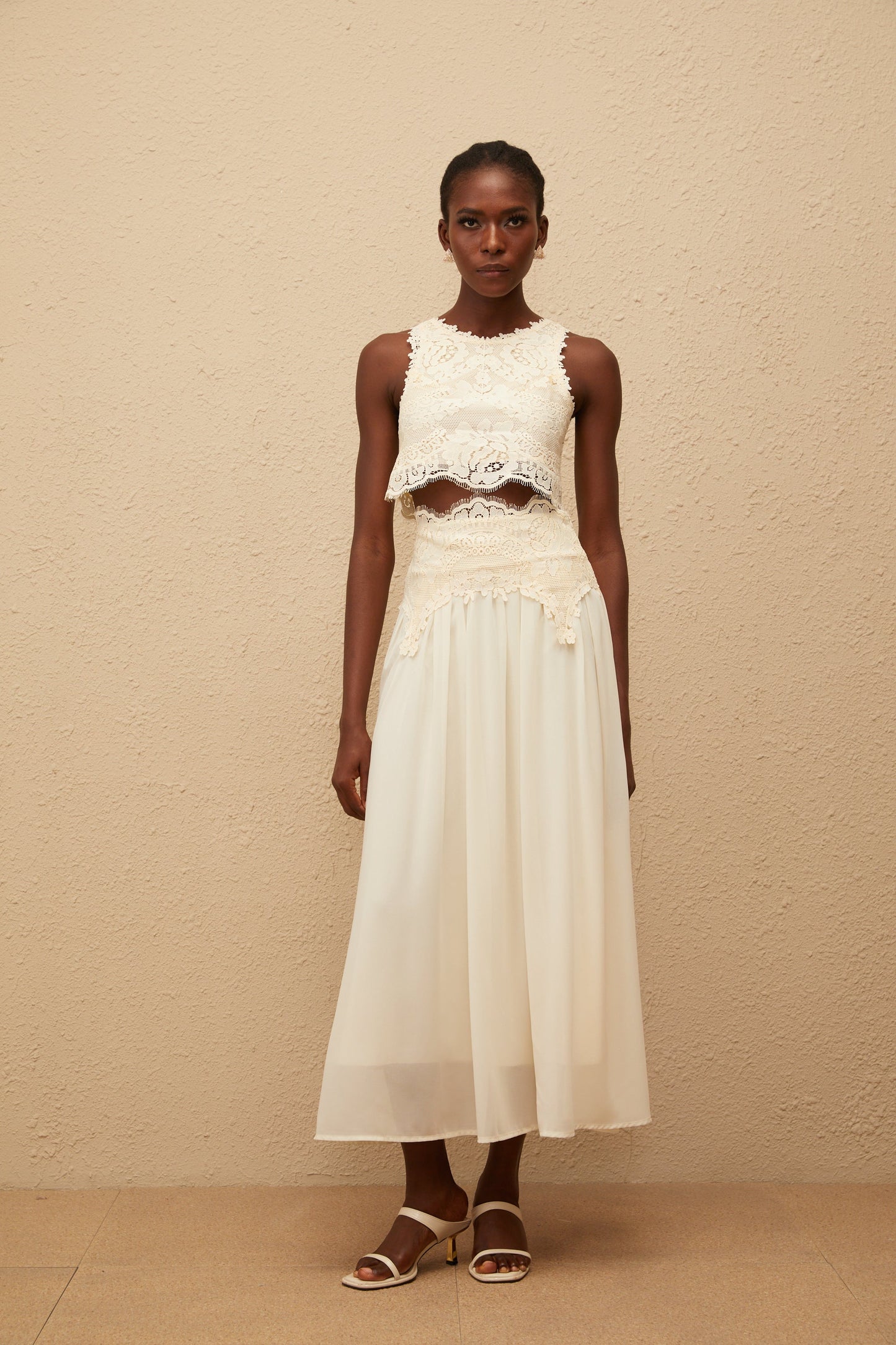 Clothilde White Floral Lace Top & Skirt Set