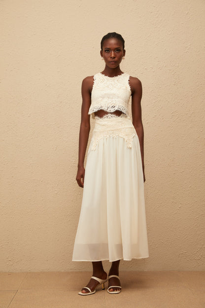 Clothilde White Floral Lace Top & Skirt Set
