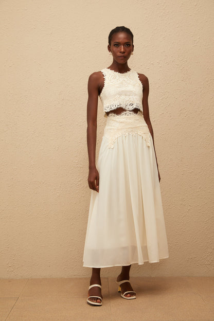 Clothilde White Floral Lace Top & Skirt Set