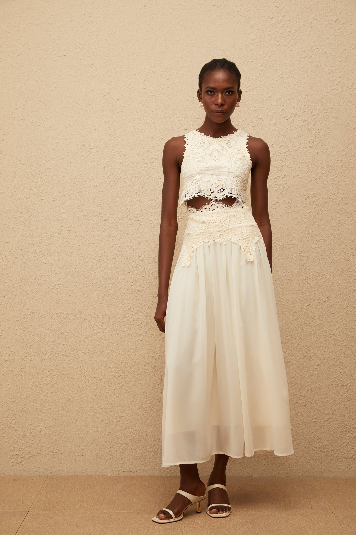 Clothilde White Floral Lace Top & Skirt Set