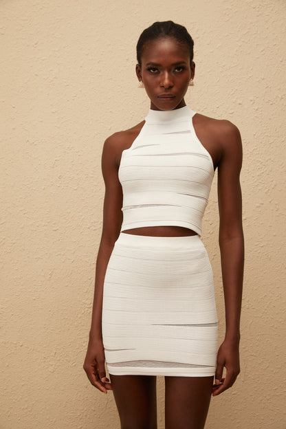 Tancrèdine Off White Fitted Knit Top & Skirt Set