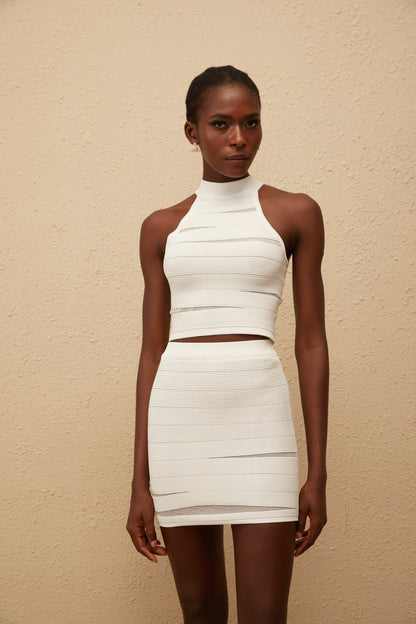 Tancrèdine Off White Fitted Knit Top & Skirt Set