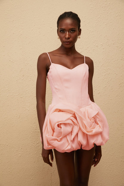 Melanie Pink 3D Petal Bubble Mini Dress