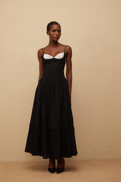 Amalia Black Embroidered Corset Maxi Dress
