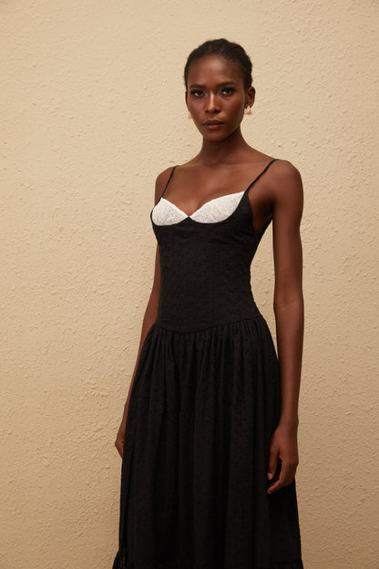 Amalia Black Embroidered Corset Maxi Dress