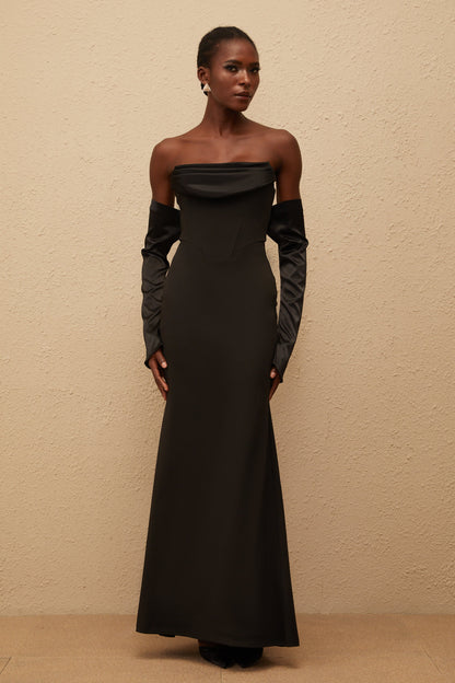 Rêve Black Off Shoulder Corset Maxi Dress