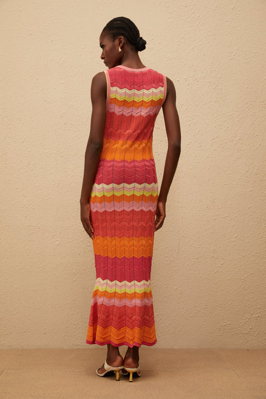Nadège Coral Pink Wavy Knit Maxi Dress
