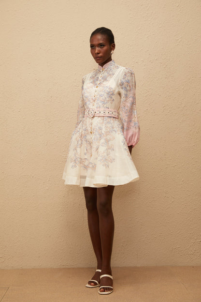 Fabienne Neutral Floral Print Mini Dress