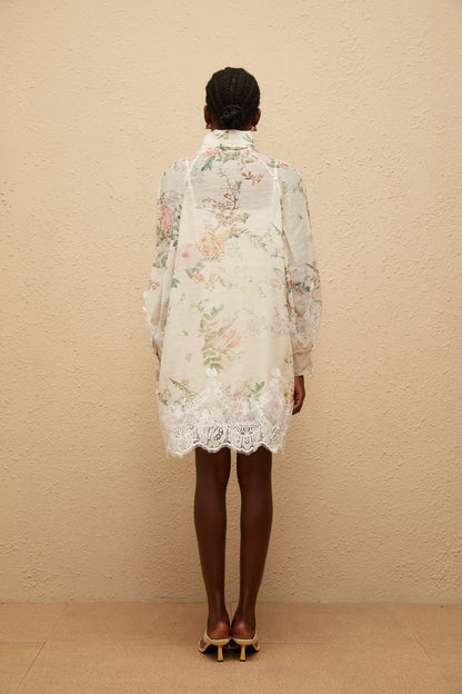 Isabelle Neutral Lace Trim Floral Mini Dress