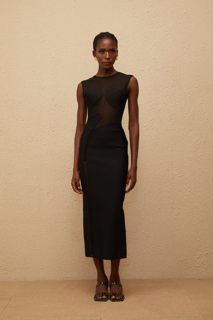 Cyrielle Black Mesh Panel Knit Maxi Dress