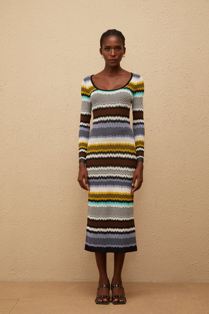 Frédérique Lilac Zigzag Woven Knit Midi Dress