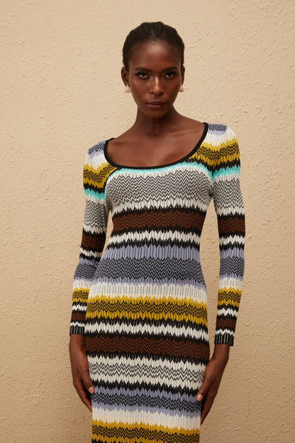 Frédérique Lilac Zigzag Woven Knit Midi Dress