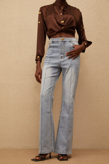 Emmanuelle Light Blue Faded Flared Jeans