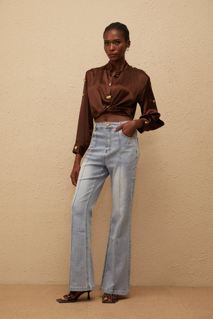 Emmanuelle Light Blue Faded Flared Jeans