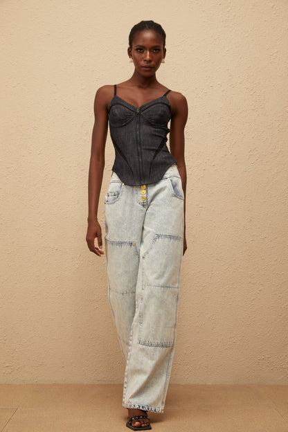Giulia Light Blue Patchwork Cargo Jeans