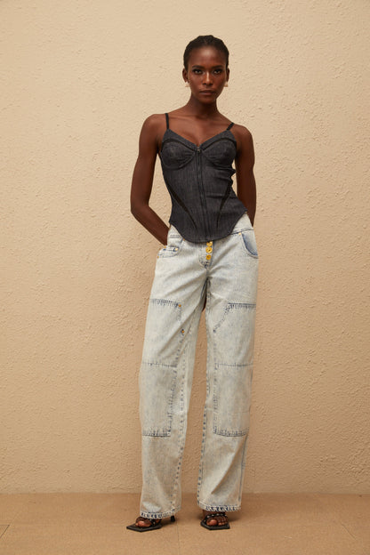 Giulia Light Blue Patchwork Cargo Jeans