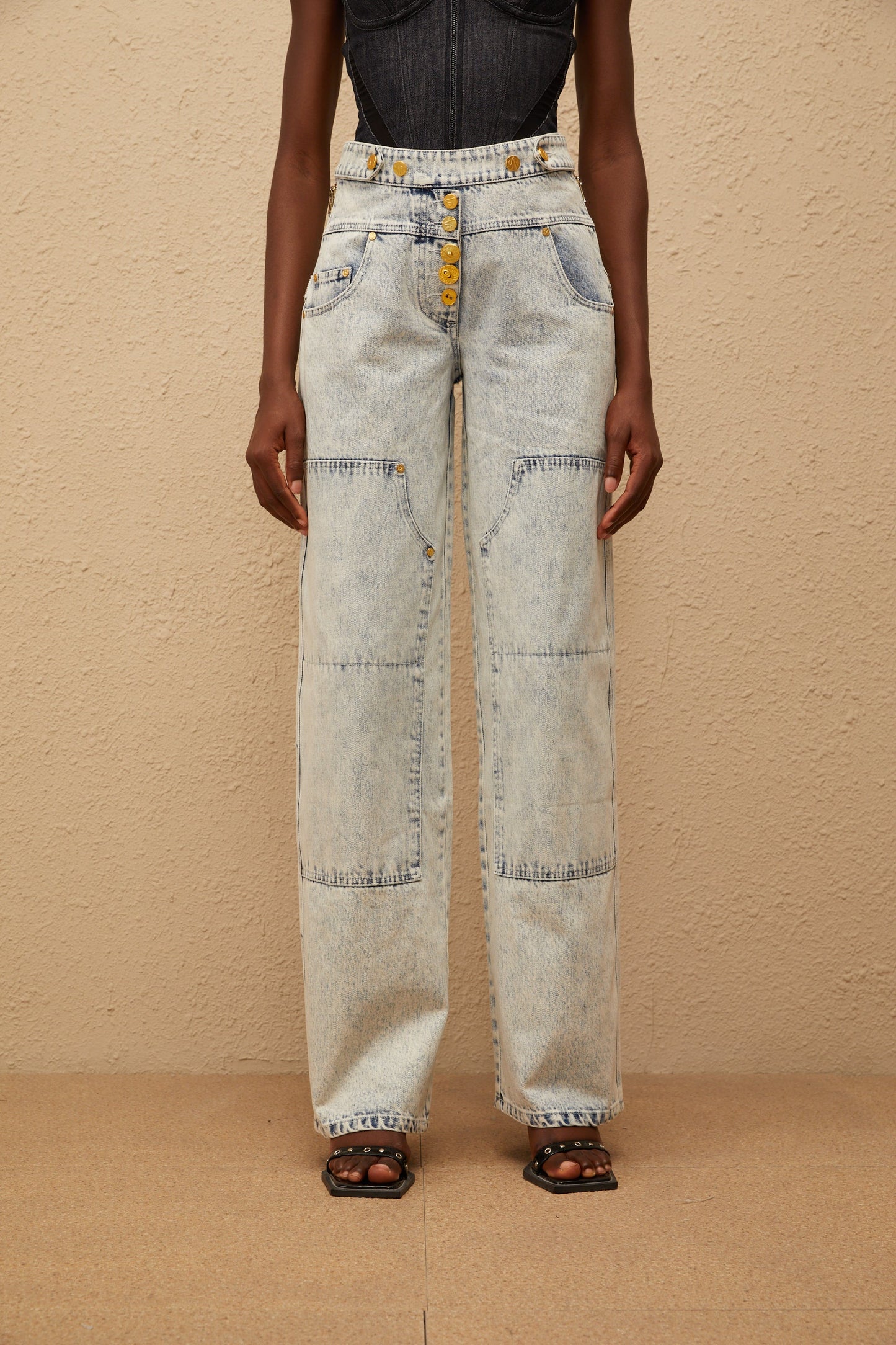 Giulia Light Blue Patchwork Cargo Jeans