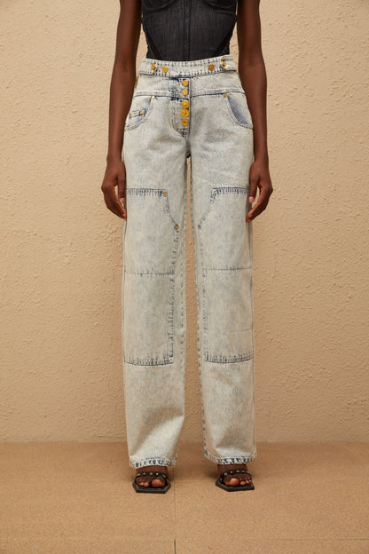 Giulia Light Blue Patchwork Cargo Jeans