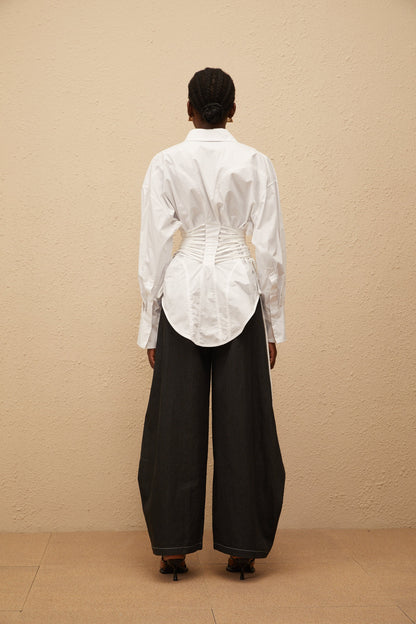 Bérénice White Curved Lace Up Shirt