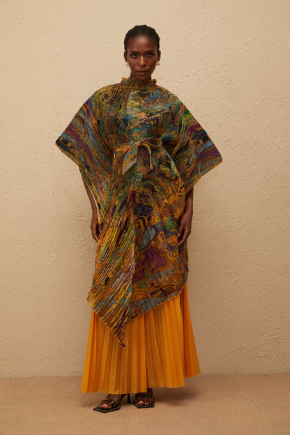 Mélodie Orange Pattern Print Pleated Blouse & Trousers Set