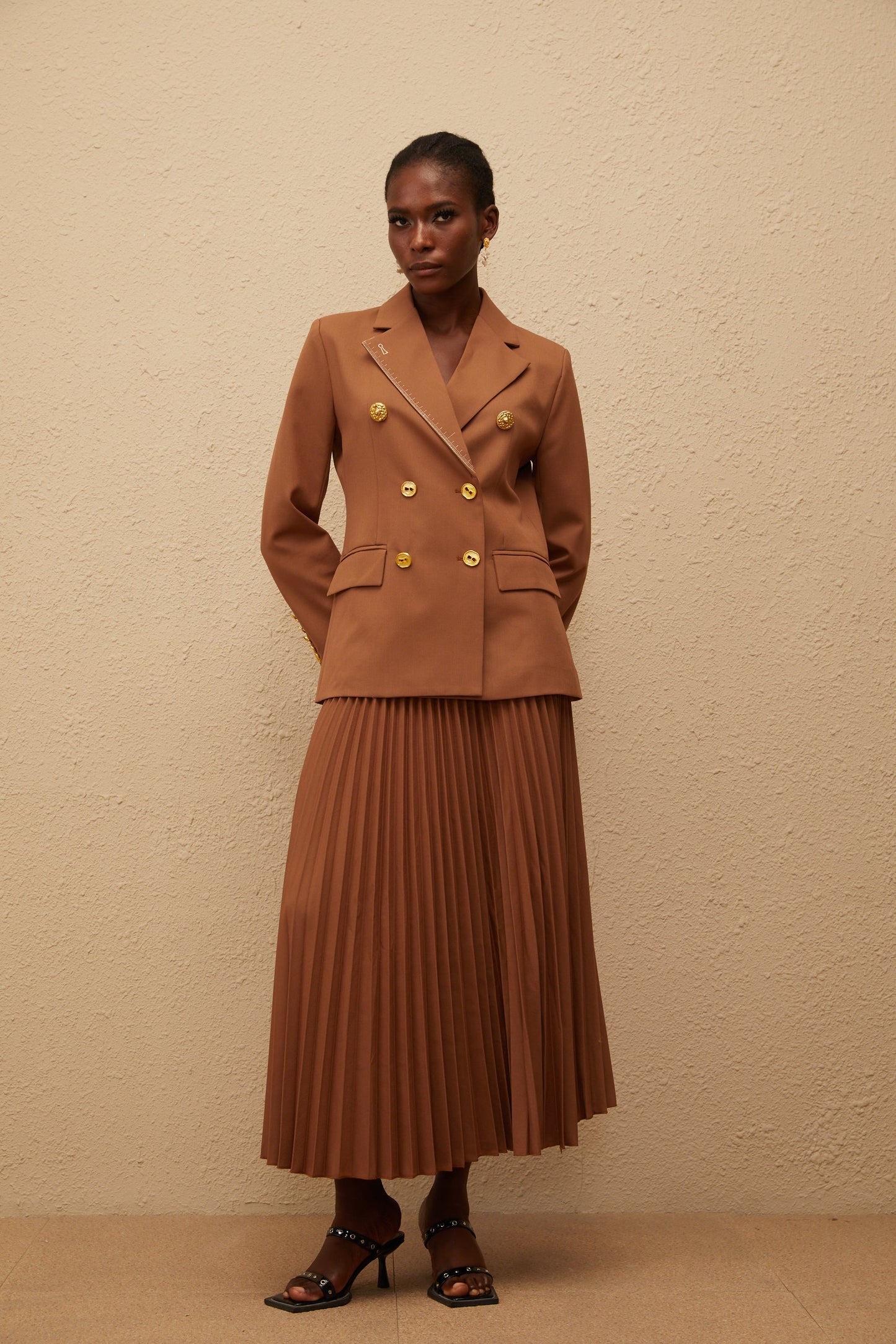 Maëlys Caramel Double Breasted Blazer & Skirt Set