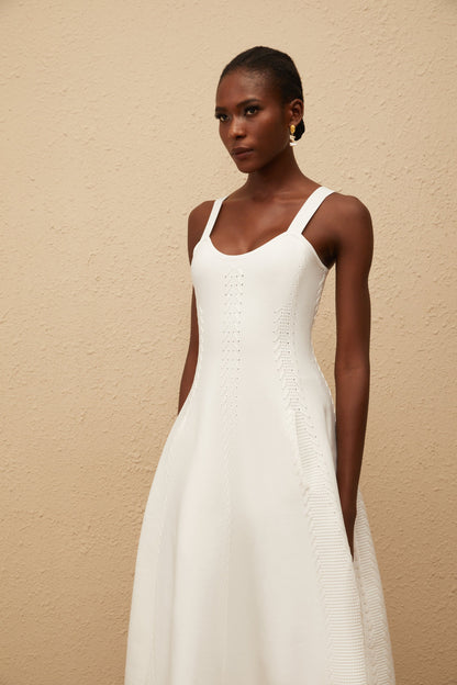 Nadège White Braided Knit Midi Dress