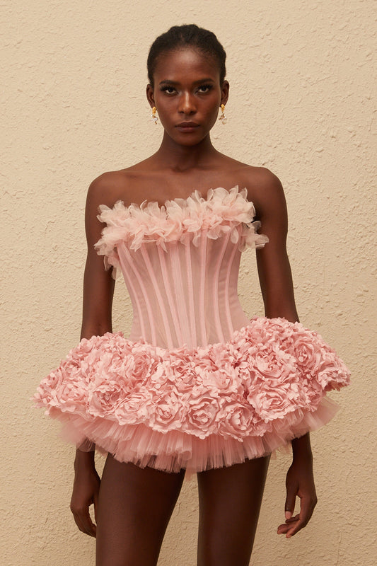 Rachel Pink 3D Petal Tulle Mini Dress