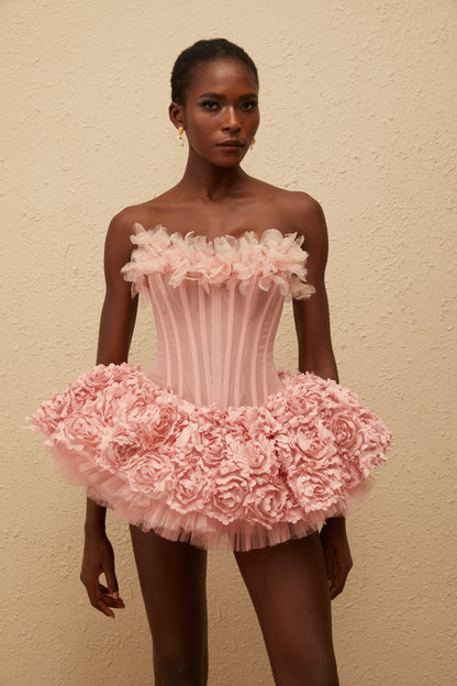 Rachel Pink 3D Petal Tulle Mini Dress