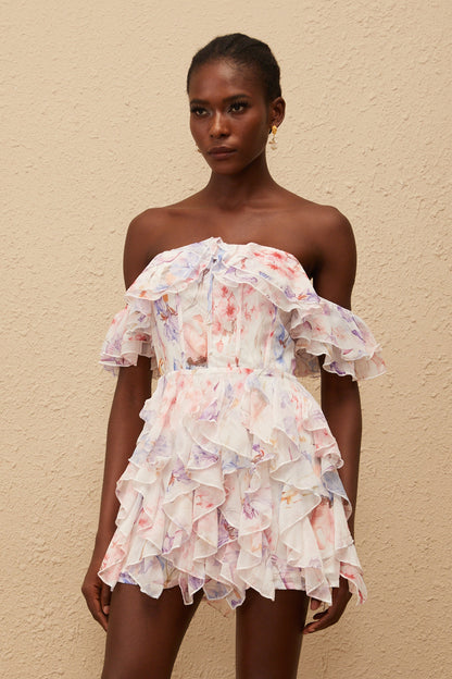 Madison Pink Floral Print Ruffled Mini Dress