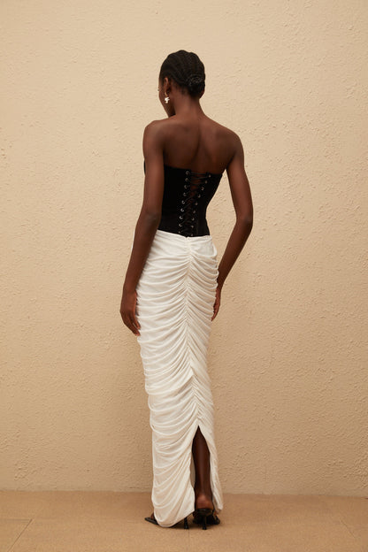 Iris Black Velvet Panel Ruched Maxi Dress