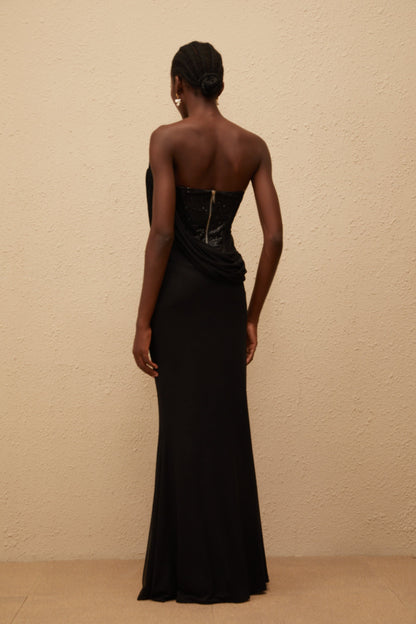 Scarlett Black Panelled Corset Maxi Dress