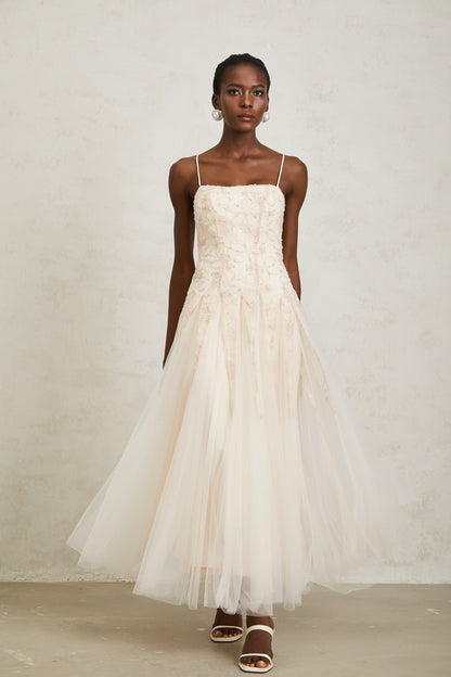 Madeline Pink Floral Embroidered Tulle Maxi Dress