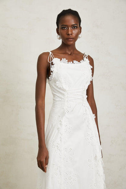 Nevaeh White Sleeveless Floral Embroidered Maxi Dress