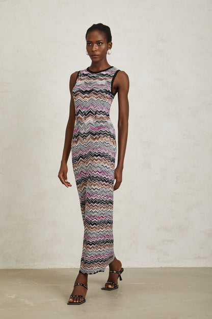 Manon Purple Zigzag Woven Knit Maxi Dress