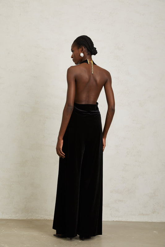 Valentine Black Halterneck Velvet Jumpsuit