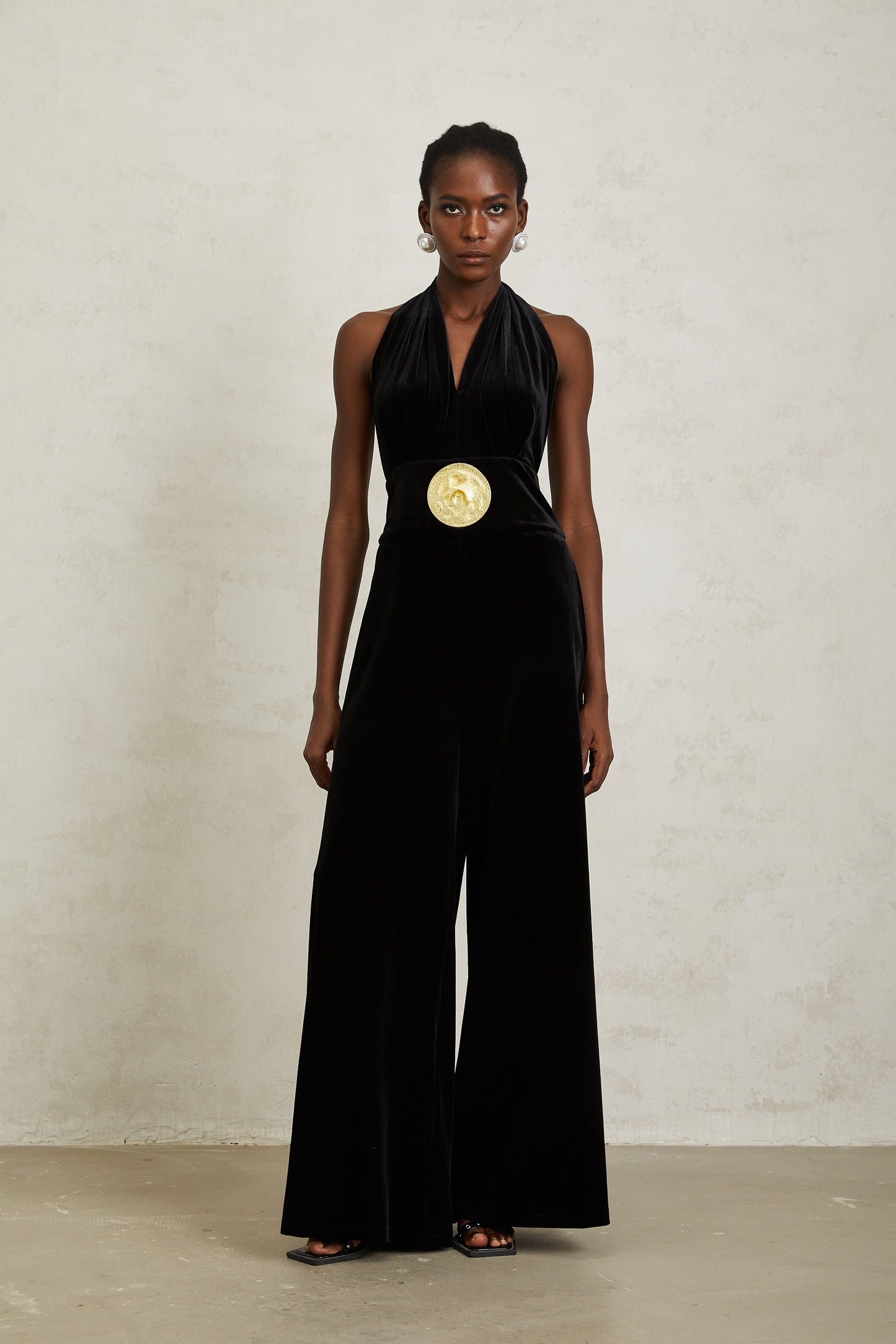 Valentine Black Halterneck Velvet Jumpsuit