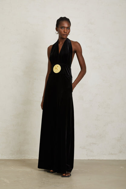 Valentine Black Halterneck Velvet Jumpsuit