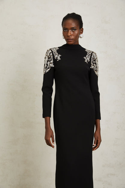 Lidia Black Open Back Embellished Maxi Dress