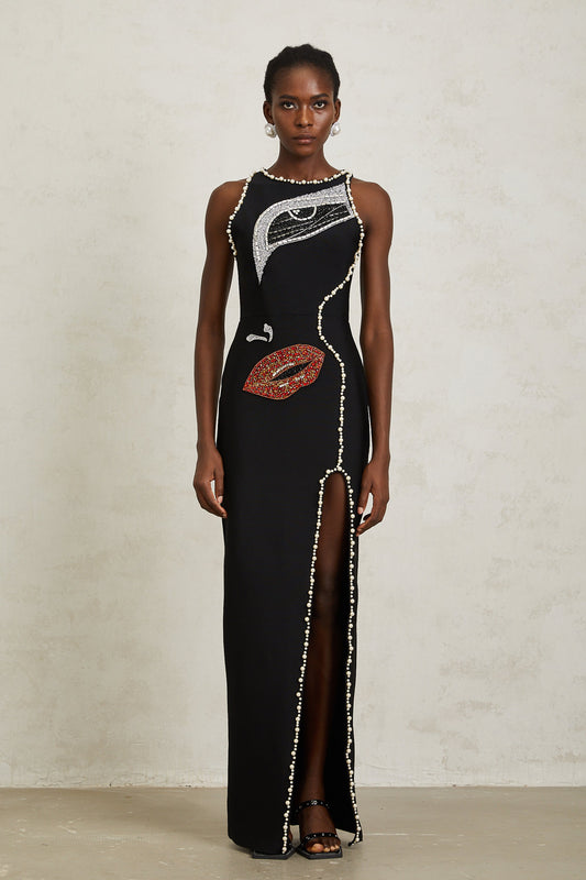 Carla Black Motif Embellished Maxi Dress