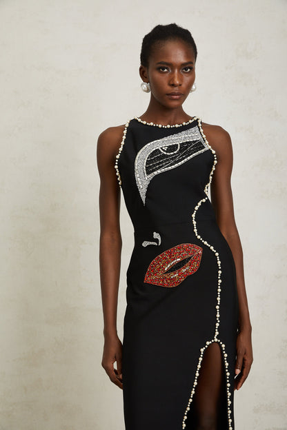 Carla Black Motif Embellished Maxi Dress