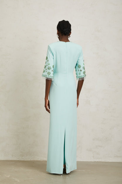 Manuela Mint Green Crystal Embellished Maxi Dress