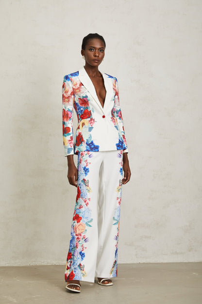 Lison White Floral Print Blazer & Trousers Set
