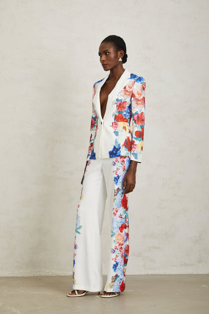 Lison White Floral Print Blazer & Trousers Set