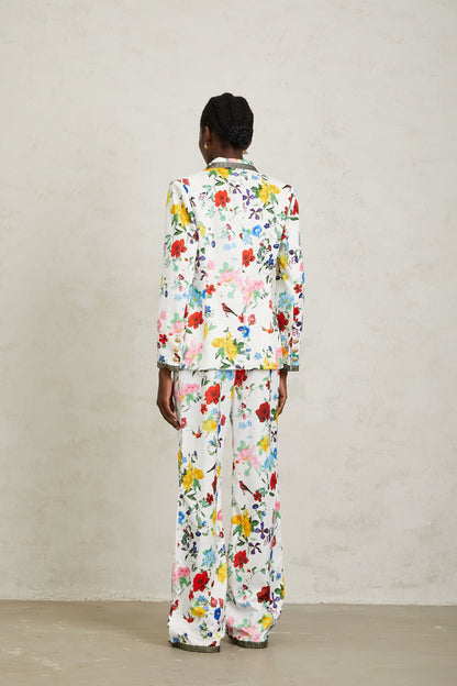 Lucía White Labyrinth Trim Floral Blazer & Trousers Set