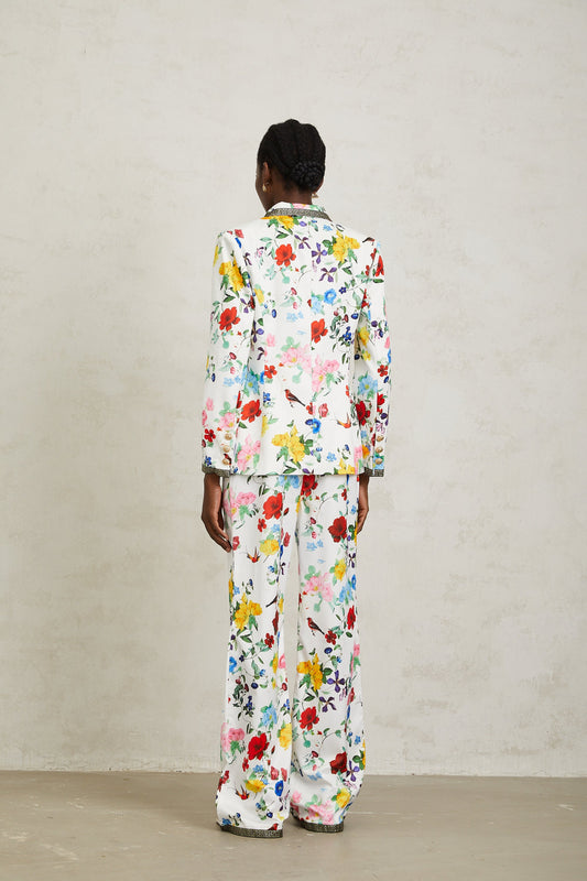 Lucía White Labyrinth Trim Floral Blazer & Trousers Set