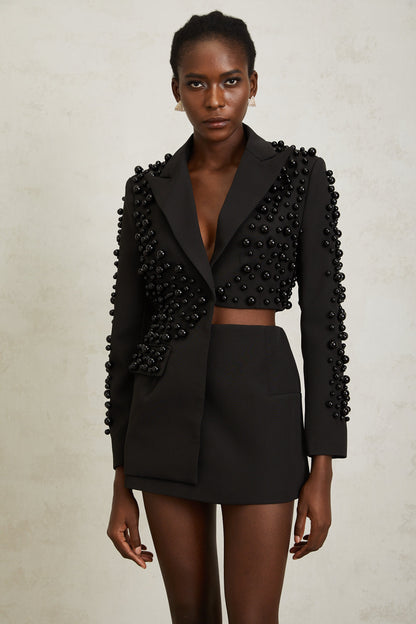 Joséphine Black Faux Pearl Blazer & Skirt Set