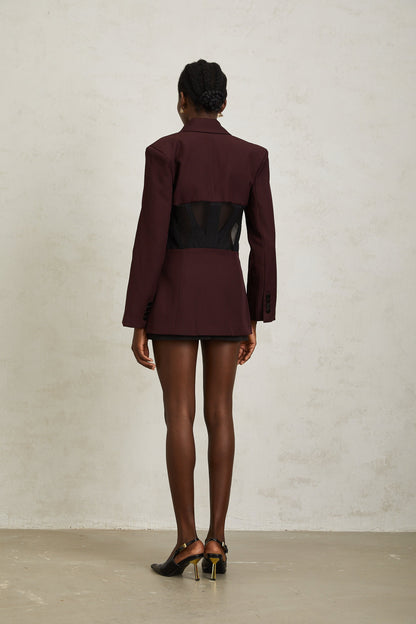 Noémie Burgundy Corset Panelled Blazer