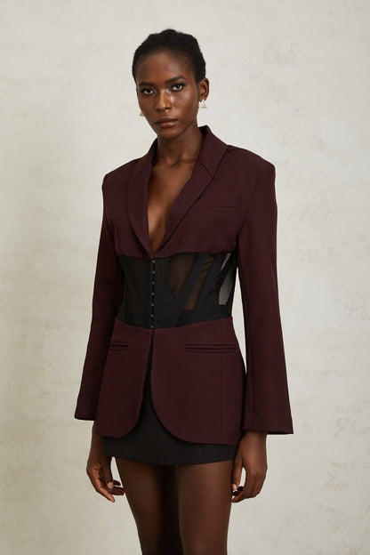 Noémie Burgundy Corset Panelled Blazer
